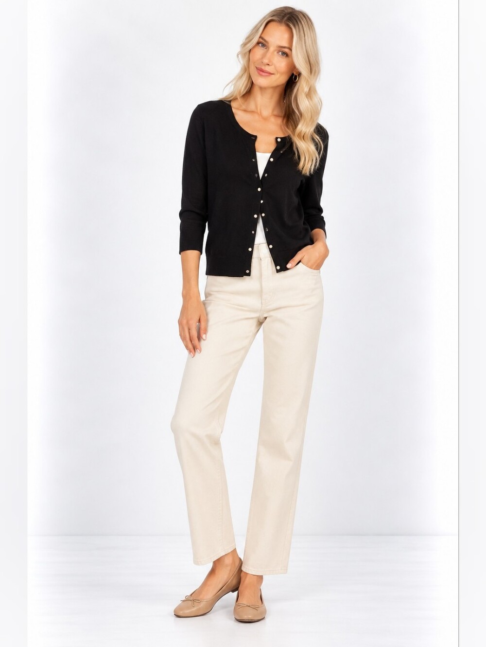 Alfani Size L Pearl Button Front Cardigan in Black